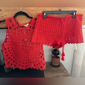 H&M Red Crochet Top and Shorts Set